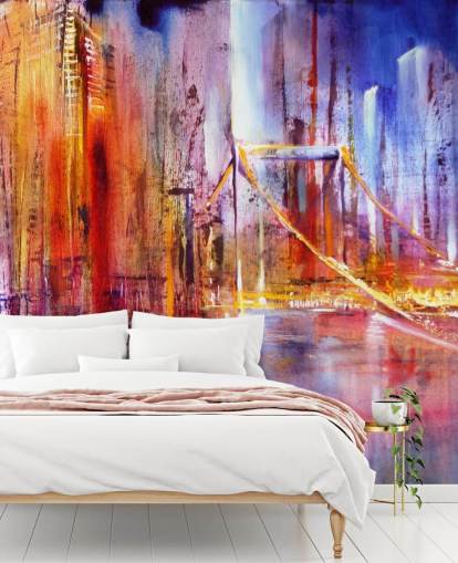 colourful bridge painting wallpaper