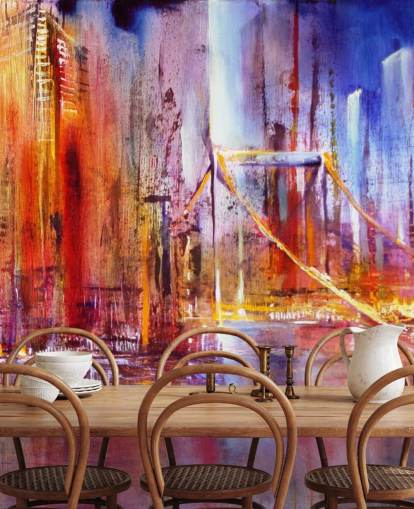 colourful bridge painting wallpaper