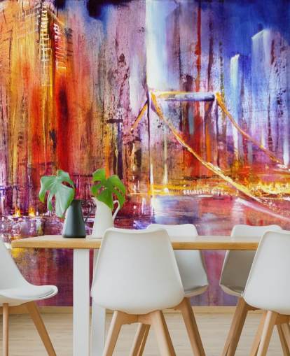 colourful bridge painting wallpaper