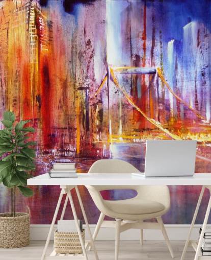 colourful bridge painting wallpaper