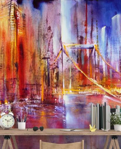 colourful bridge painting wallpaper