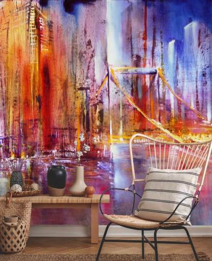 colourful bridge painting wallpaper