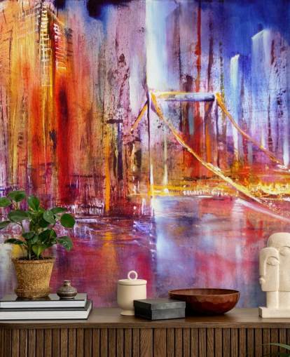 bunte Brücke Gemälde Tapete