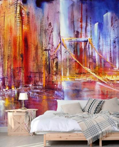 colourful bridge painting wallpaper