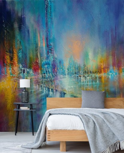 papier peint peinture colorée d'une ville