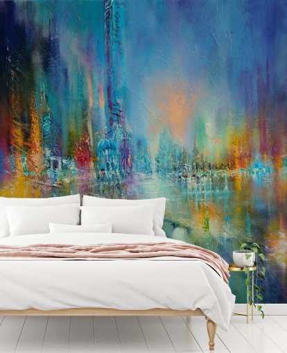 colourful painting of a city wallpaper