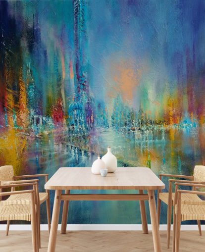 pintura colorida de un papel pintado de la ciudad