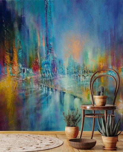 kleurrijk schilderij van een stadsbehang