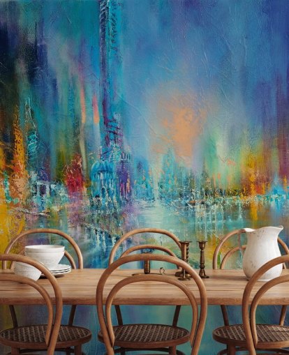 kleurrijk schilderij van een stadsbehang