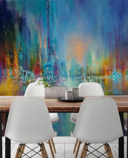 colourful painting of a city wallpaper
