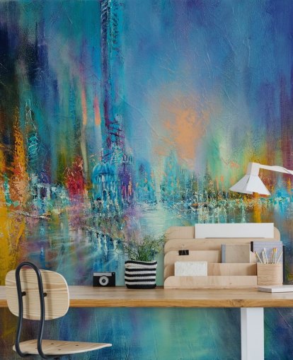 kleurrijk schilderij van een stadsbehang