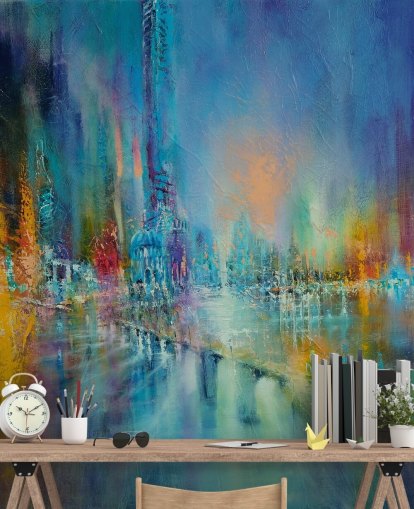 papier peint peinture colorée d'une ville