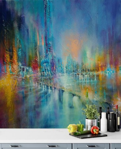 dipinto colorato di una carta da parati della città