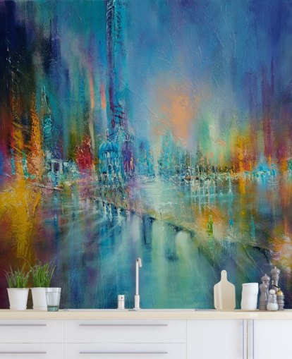 pintura colorida de un papel pintado de la ciudad