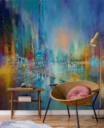 pintura colorida de un papel pintado de la ciudad