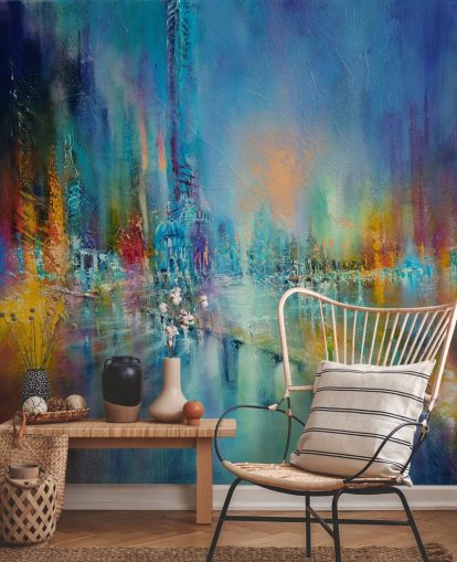 pintura colorida de un papel pintado de la ciudad