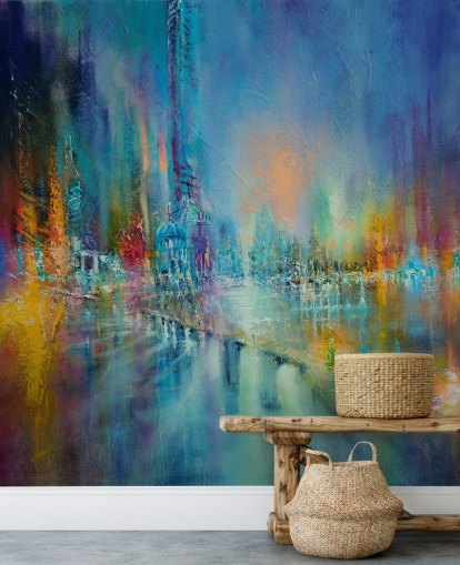 kleurrijk schilderij van een stadsbehang