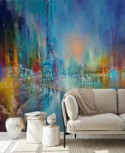 kleurrijk schilderij van een stadsbehang kleurrijk schilderij van een stadsbehang