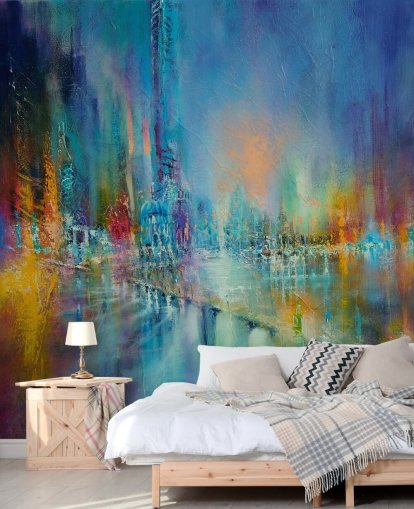 papier peint peinture colorée d'une ville