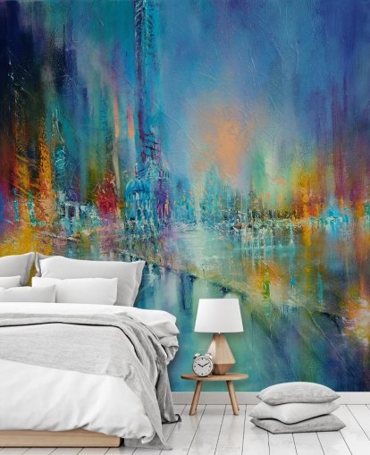 kleurrijk schilderij van een stadsbehang kleurrijk schilderij van een stadsbehang