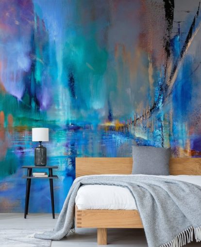 abstract blauw schilderij van brugbehang abstract blauw schilderij van brugbehang