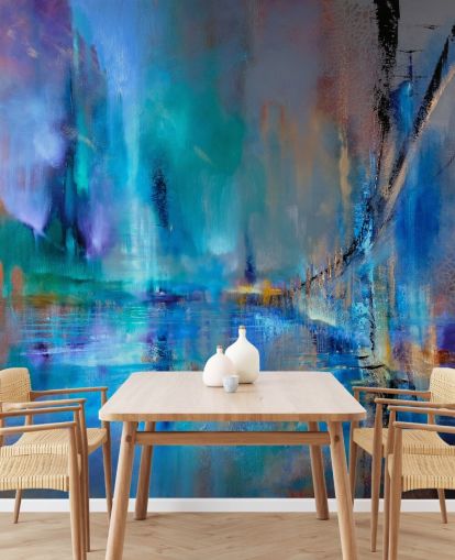 abstract blue painting of bridge wallpaper