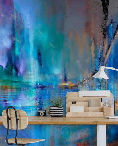 abstract blue painting of bridge wallpaper