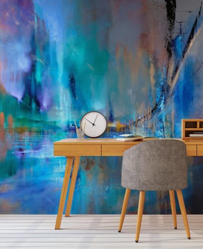 abstract blue painting of bridge wallpaper