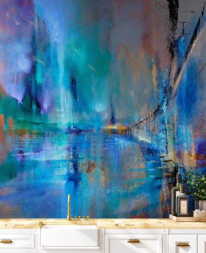 abstrakte blaue Malerei der Brücke Tapete