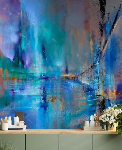 pittura astratta blu di carta da parati ponte