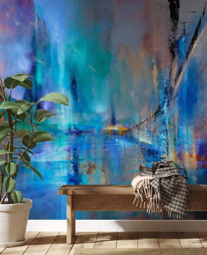 abstract blauw schilderij van brugbehang abstract blauw schilderij van brugbehang