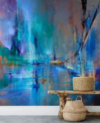 abstract blauw schilderij van brugbehang abstract blauw schilderij van brugbehang