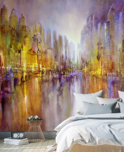 colourful abstract painting city wallpaper