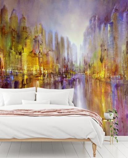 colourful abstract painting city wallpaper