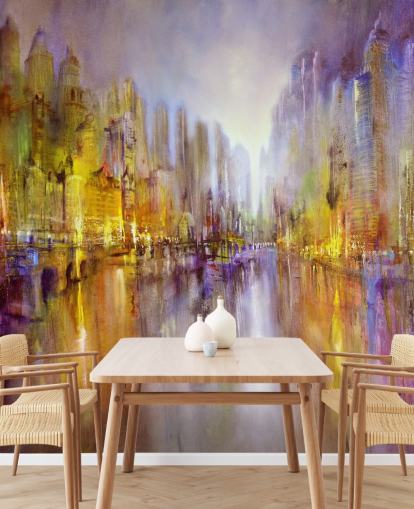 colourful abstract painting city wallpaper