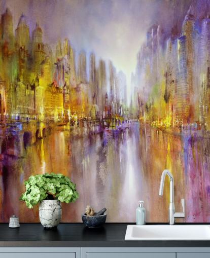 papel de parede colorido cidade pintura abstrata