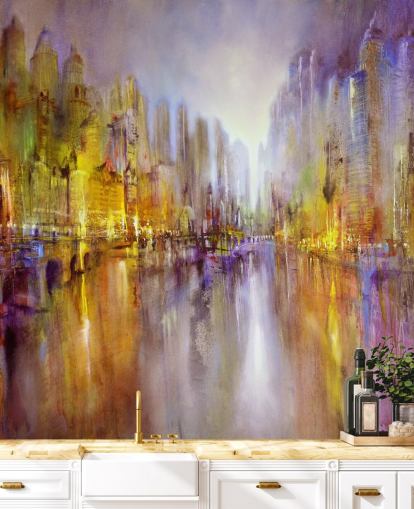colourful abstract painting city wallpaper