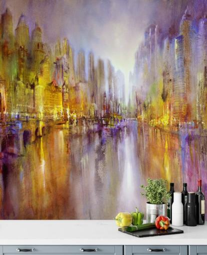 colourful abstract painting city wallpaper