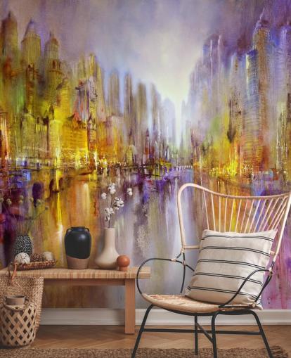 papel de parede colorido cidade pintura abstrata