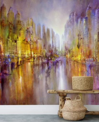 colourful abstract painting city wallpaper