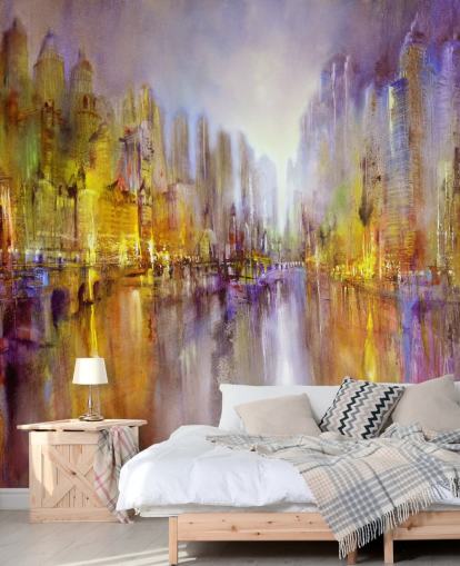 colourful abstract painting city wallpaper