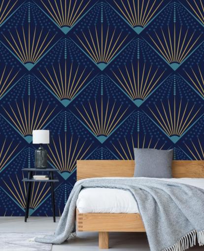 gold color and blue wallpaper