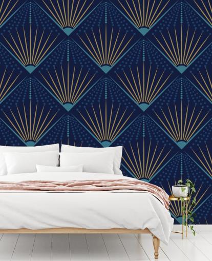 cor dourada e papel de parede azul