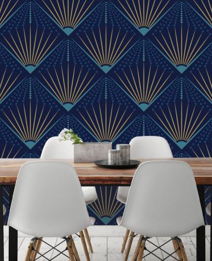 Goldfarbene und blaue Tapete