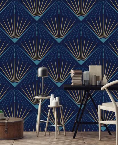 papel pintado de color dorado y azul