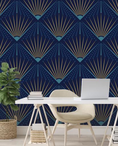 Goldfarbene und blaue Tapete