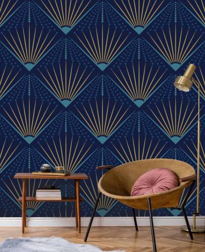 colore oro e carta da parati blu