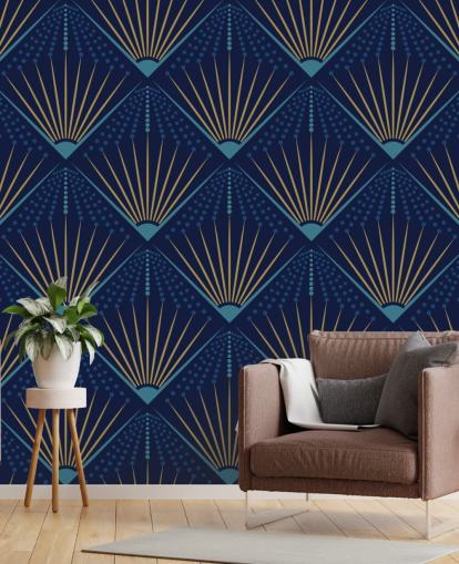 Goldfarbene und blaue Tapete