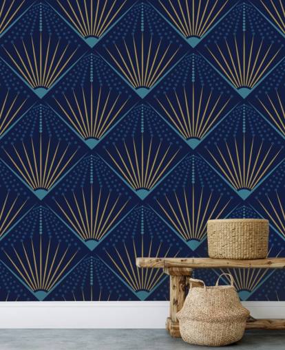 gold colour and blue wallpaper