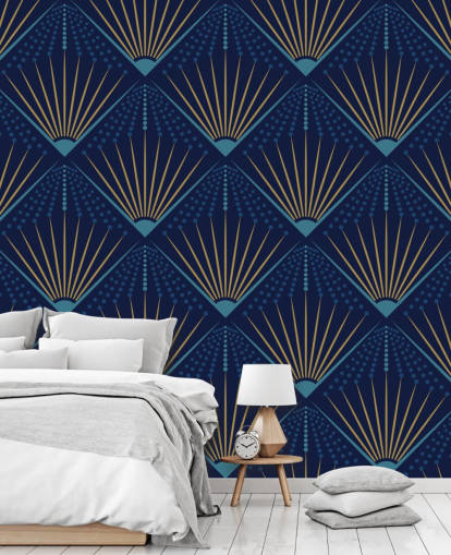 gold color and blue wallpaper